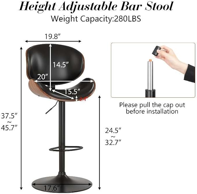 KCC Bar Stools Set of 6, Swivel Adjustable Height Barstools, PU Leather - Image 3