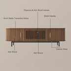 POVISON Fully-Assembled Sliding Tambour Door TV Stand, Mid Century Modern - Image 3
