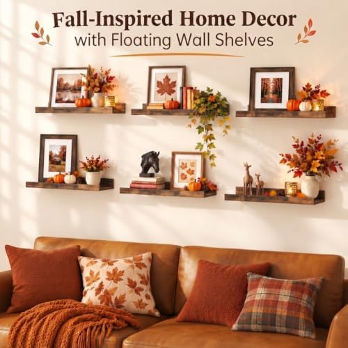 upsimples Floating Shelves for Wall Decor and Storage, Brown, 6Pcs 15.7'' - Image 4