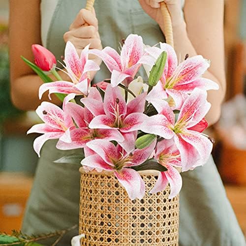SNAIL GARDEN 12 Artificial Lily Flowers with 9 Heads Full Bloom Lily & 3 Buds, Long Stem Artificial Stargazer Lilies, Faux Tiger Bouquets for Home Hotel Flower Arrangement Party Decor - Image 3