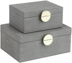 HofferRuffer Faux Leather Jewelry Boxes, Decorative Boxes Storage Accessory Organizer with Gold Hardware Decor, Classic Vegan Leather Set of 2 Pieces (Dark Grey) by HofferRuffer