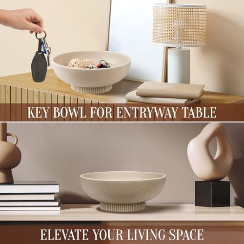 Deobath Large Resin Pedestal Decorative Bowl - Modern Handicraft Bowls for Home Decor - Fruit Bowl for Kitchen Counter - Key Bowl for Entryway Table,Artificial Stone Beige - Image 5
