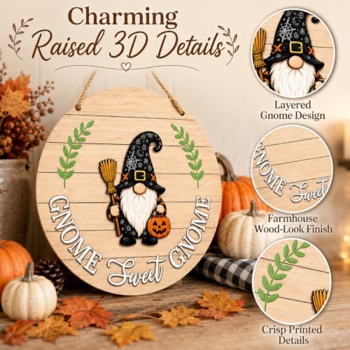 Halloween Door Sign, Interchangeable Gnome Door Sign, Seasonal Gnome Decor for Front Door, Gnomes Decorations for Home, Fall Gnomes Decorations, Cute Gnome Decor for Women - Image 4