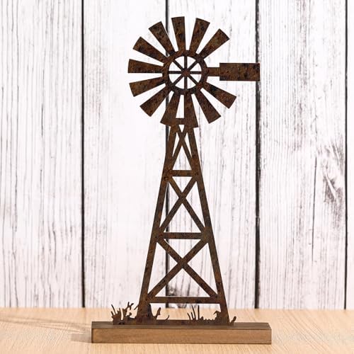 Tandefio 1 Pcs Farmhouse Windmill Table Top Country Decor, Metal Rusty by Tandefio