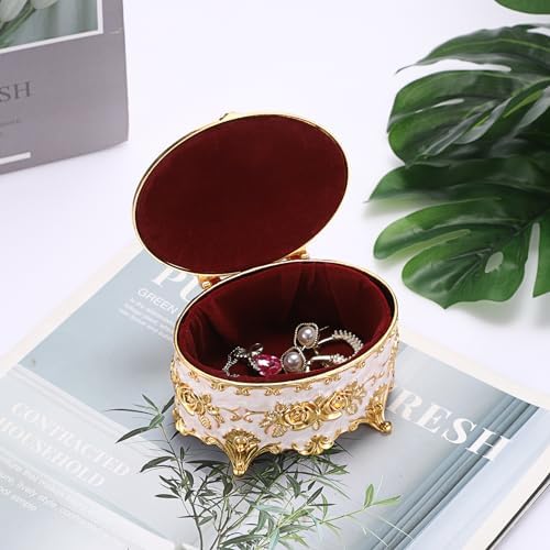 Hipiwe Vintage Metal Jewelry Box - Oval Trinket Organizer Ring Box Case - Image 4