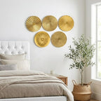 Briful 12" Gold Wall Décor Pack of 5 Metal Starbursts Radial Plate Wall Art Modern Accent Hanging Wall Decorations For Home Office Bedroom Or Living Room Sculptures - Image 5