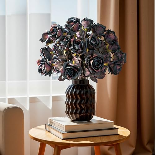 Artificial Roses 20PCS 23.2In Fake Roses Long Stem Artificial Flowers for Tall Vase Silk Rose Autumn Suitable for Indoor Halloween Gothic Decoration Wedding Party Decor DIY Bouquet Dark Blue - Image 4