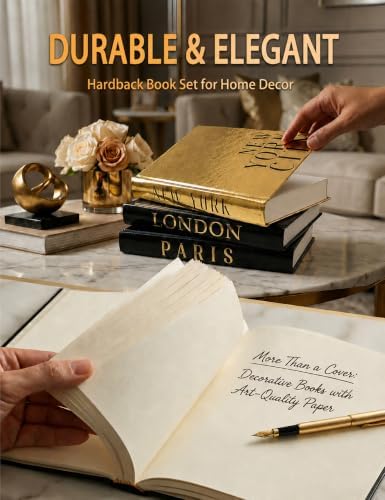 Decorative Books for Home Decor & Coffee Table Book Decor - Set of 3 Real Hardcover Decorative Books (Paris, London, New York) with Gold Ceramic Birds - Modern Shelf Decoration - Image 6