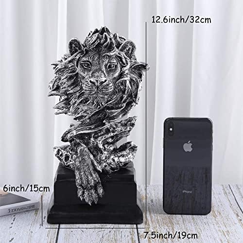 H&W Sandstone Lion Figurines, The King of Beasts, Statue Decoration, Silver - Image 4