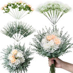 156 PCS Mixed Eucalyptus Stems with Babys Breath Greenery & Silk Roses by %E3%80%90Qutciiv%E3%80%91