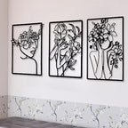 CHENGU 3 Pieces Metal Minimalist Abstract Woman Wall Art Line Drawing Wall Art Decor Single Line Female Home Hanging for Kitchen Bathroom Living Room by CHENGU