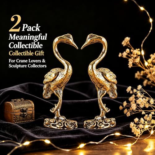 2‑Pack Brass Crane Figurines, 2.08" Mini Vintage Metal Red‑Crowned Crane Statue with Cloud Base, Oriental Style Small Bird Sculpture Ornament for Home Shelf Desk Decor, Collectible Gift - Image 6