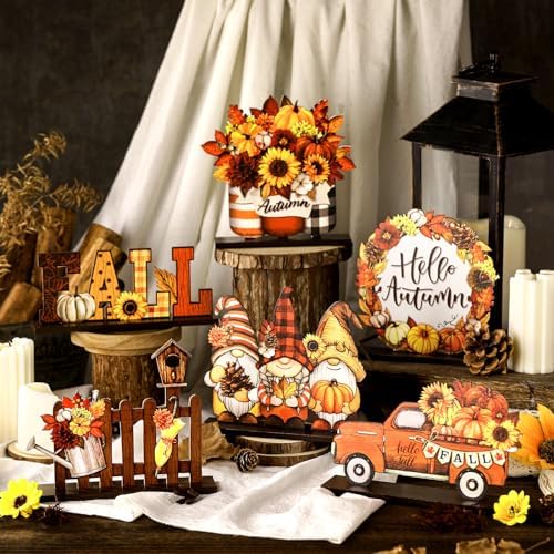 Wenqik 6 Pcs Fall Wooden Table Decorations for Home and Office, Harvest - Image 2