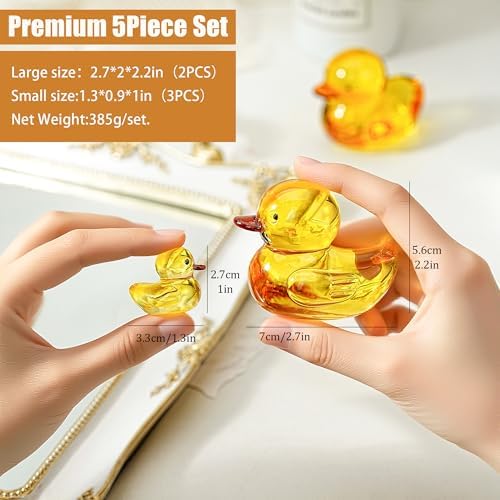 5 Pcs Yellow Glass Duck Figurines Mini Crystal Animal Desk Decor - Image 5