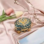 Hipiwe Vintage Metal Jewelry Box - Oval Trinket Ring Case with Gold Rose - Image 2