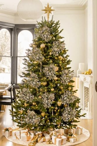 8 Pcs Christmas Tree Picks and Sprays Champagne Glitter Christmas Picks 26.8" Christmas Glitter Eucalyptus Leaves Stems for Christmas Tree Filler Branches Wreaths Centerpieces Holiday Decorations - Image 3