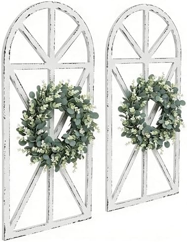 Set of 2 Large Farmhouse Window Frame Wall Decor, Rustic Wood Wall Art by SwallowLiving