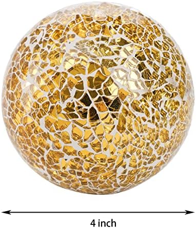 TOPZEA 3 Pack 4 Inch Gold Mosaic Glass Orbs, Decorative Balls Mosaic Spheres for Vase Fillers, Dinning & Coffee Table Centerpieces, Bowl Decor, Home & Christmas Decorations - Image 2