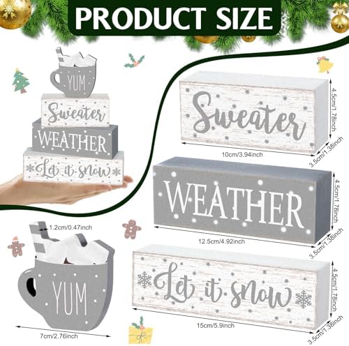 Marsui 4 Pcs Winter Table Decorations Wooden Let It Snow Tiered Tray Decor - Image 3