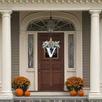Ultra Large 14'' Last Name All Year Round Front Door Wreath with 26 Initial Letter Welcome Sign All Seasons Eucalyptus Garland and Bow Wreaths for Front Door Porch Farmhouse Decoration (V) - Image 6