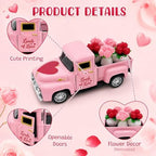 Valentine's Day Pink Truck Decor with 4 Mini Rose Flower Pots, Vintage Metal Pickup Tabletop Decoration, Romantic Farmhouse Centerpiece Gift for Women, Wife, Mom, Girlfriend, Anniversary Wedding - Image 4