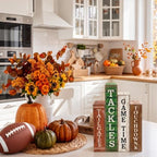 Lineshading 4 Pcs Fall Football Decor, Wooden Books Block Signs Home Tray - Image 3
