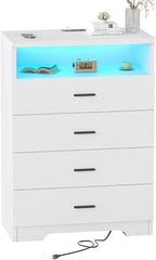 FJTJBSI Dresser with Power Outlets and LED Lights Wooden 4 Drawer Dresser with by FJTJBSI