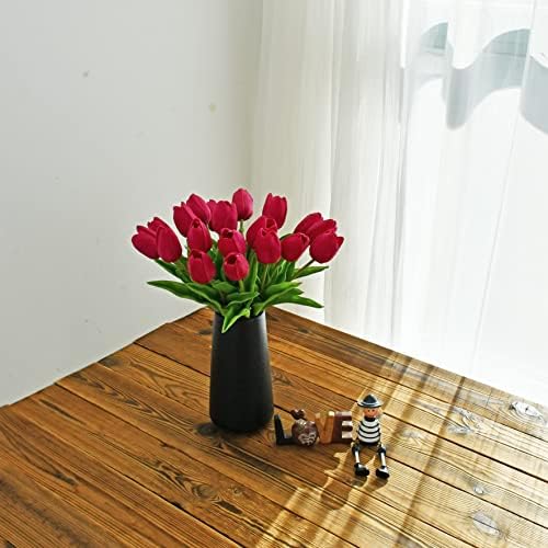 ONLY ART Artificial Hot Pink Tulips 20 Pcs – 13.5 Inch PU Faux Flowers with Bendable Stems for Home Décor, Wedding Centerpieces, DIY Floral Arrangements, New Year and Valentine's Day - Image 5