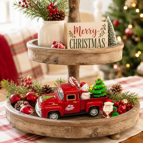 Christmas Truck Decor - Christmas Decorations Indoor with Tree Snowman Santa Candy Cane, Farmhouse Tabletop Decorations for Tiered Tray, Mantel, Shelf, Office Desk, Holiday Centerpiece Gift Decor - Image 2
