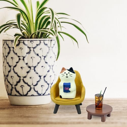 Mevodeata Cute Cat Playing Phone on Sofa and Drinking Coffee Figurine for Office Home Decor - Cute Cat Gift for Cat Lovers - Image 5