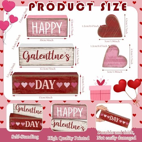 Yuntau 5 Pcs Happy Galentines Day Decorations Wood Block Tiered Tray Decor - Image 4