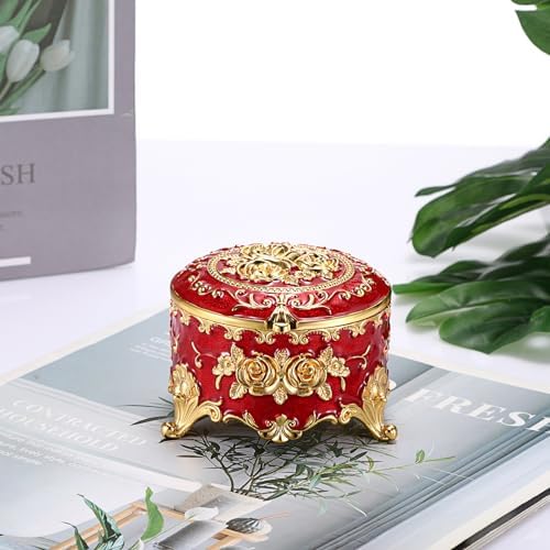 Hipiwe Small Vintage Jewelry Box Trinket Organizer Engraved Rose Pattern - Image 5