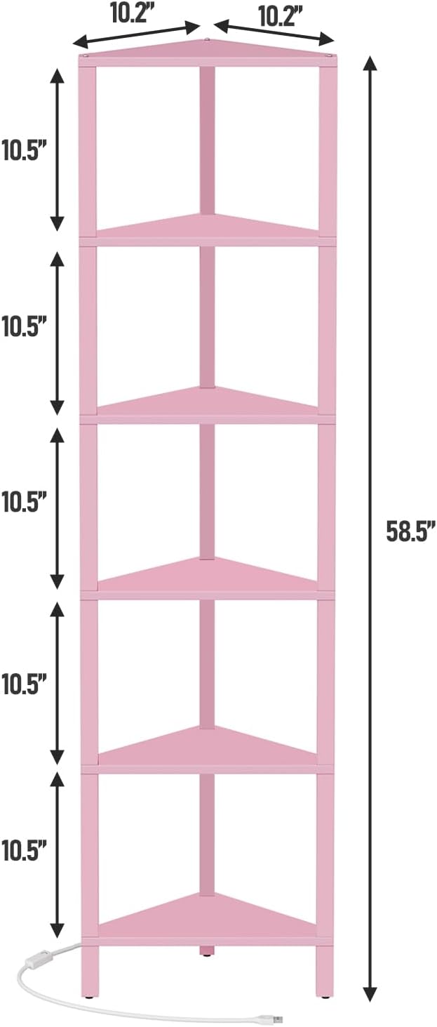 TUTOTAK Corner Shelf with LED Light, 6-Tier Corner Bookshelf - Image 2