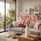 Artificial Lily Flowers with 9 Full Blooms & 3 Buds, Real Touch Long Stem Faux Tiger Lily for Home Hotel Office Wedding Party Table Centerpieces Decor(Light Pink) - Image 2