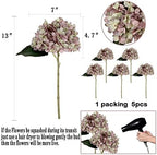 6Pcs 13" Purple Green Silk Hydrangea Artificial Flowers - Image 2