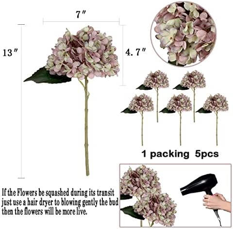 6Pcs 13" Purple Green Silk Hydrangea Artificial Flowers - Image 2