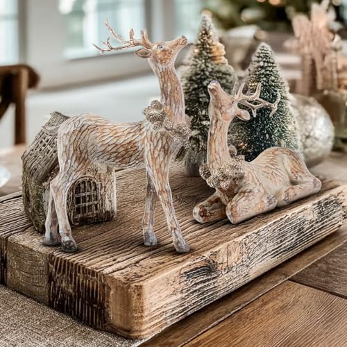 DN DECONATION 2pcs Reindeer Christmas Figurines, Tabletop Christmas Decor - Image 5