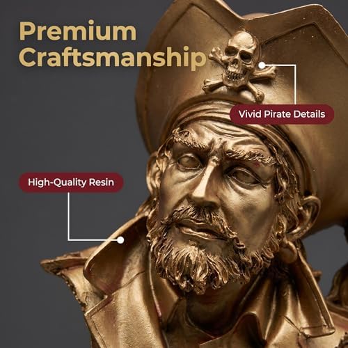 H&W Golden Pirate Figurines - Buccaneer Francis Drake Statue Decoration - Image 4
