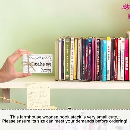 Decorative Books For Home Decor, Rustic Wood Book Stack For Table Decor, Country Roads Take Me Home Decor Books For Living Room Bookshelf, Farmhouse Stacked Books Decor (L21) - Image 2