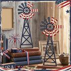 Tandefio 2 Pcs 11.8 Inch Metal Patriotic Farmhouse Windmill Tabletop Decor - Image 2