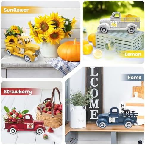 Apple Decor 13.4" Farmhouse Vintage Red Truck with 20 Magnets - Image 7