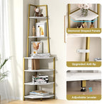 VECELO 6 Tier Corner Shelf 69 Inch Industrial Bookshelf with Metal Frame, Multipurpose Tall Plant Stand with Opening Display Shelves for Living Room, Bedroom, Home Office, Small Space, Gold - Image 6