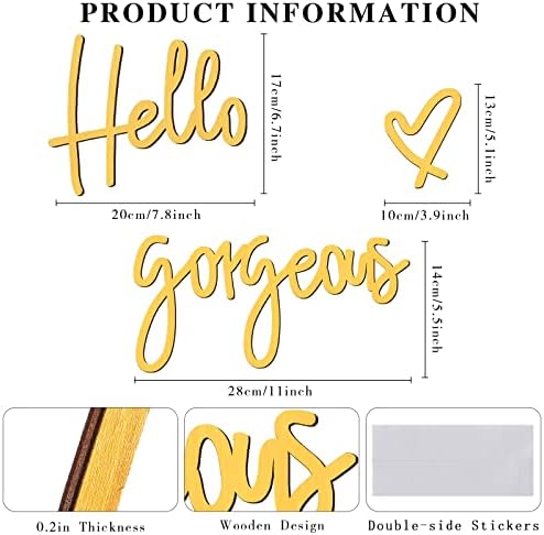 Blulu Hello Gorgeous Sign Wall Decor Wooden Words Minimalist Art, Gold - Image 2