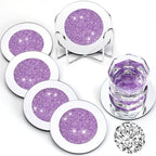 Jetec Mirrored Glass Coaster Set of 6 with 1 Holder 4" Crushed Diamond Round Cup Mat Glitter Crystal Rhinestone Glass Coaster Bling Table Decor for Bar Kitchen Gift for Christmas(Purple,4 Inch) by Jetec