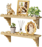 QsQueen Scalloped Wood Wall Shelf – 17 Inch Floating Shelf with Wood Brackets, Easy to Install Rustic Wall Shelf for Living Room, Bedroom, Bathroom, or Any Space - Light Brown by QsQueen