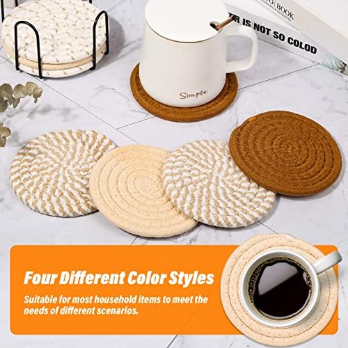 Mckanti Drink Coasters Set of 8, 4 Colors Absorbent Coasters for Drinks, Minimalist Cotton Woven Coaster for Living Room Decor, Fall Home Decor, 4.3 Inches - Image 5