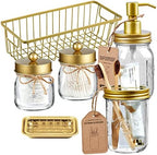 SheeChung Mason Jar Bathroom Accessories Set, 6Pcs Rustic Bathroom Set,Gold by SheeChung