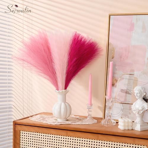 Serwalin 60PCS 17.7" Hot Pink & Blush & Pink Pampas Grass Decor for Home - Image 4