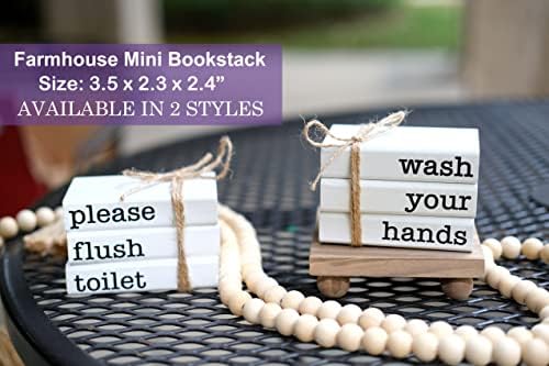 Farmhouse Mini Bookstack for Bathroom Decor Wooden Books for Restroom Shelf Decorative Accent for Guest Bathroom Sign, 2 Signs in 1 Reversible - Wash Your Hands/Relax Soak Unwind - Image 2