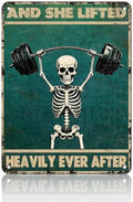Skeleton Vintage And She Lifted Heavily Ever After Metal Tin Sign 12x16 Inch Gym Metal Poster Funny Skull Gym Tin Sign Home Kitchen Garden Bar Coffee Restaurant Bathroom Are Wall Decor by KIYOYOHomeIsOurHappyPlace